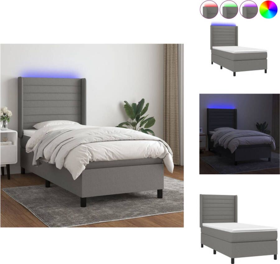 VidaXL Bed s Boxspring met matras en LED 203 x 83 x 118 128 Donkergrijs Bed