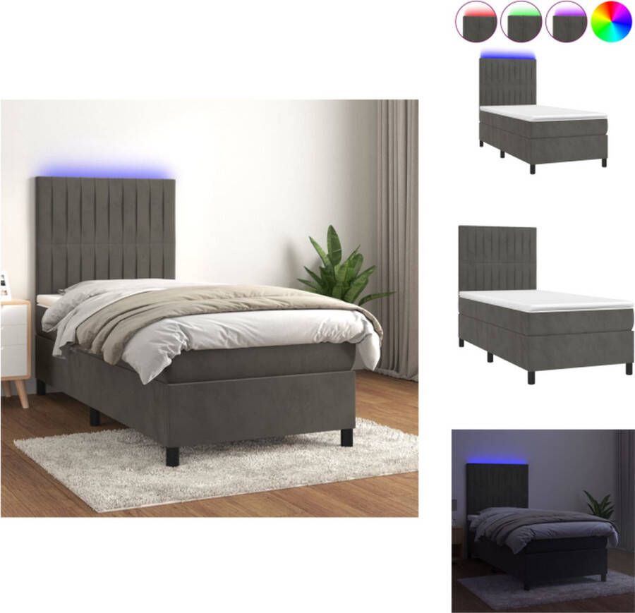 VidaXL Bed xxx Boxspring 203 x 90 x 118 128 cm Donkergrijs Fluweel met LED Bed