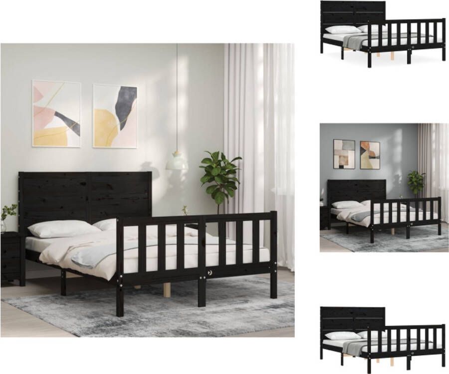 VidaXL Bed Zwart Massief grenenhout 205.5 x 125.5 x 100 cm Multiplex lattenbodem Bed