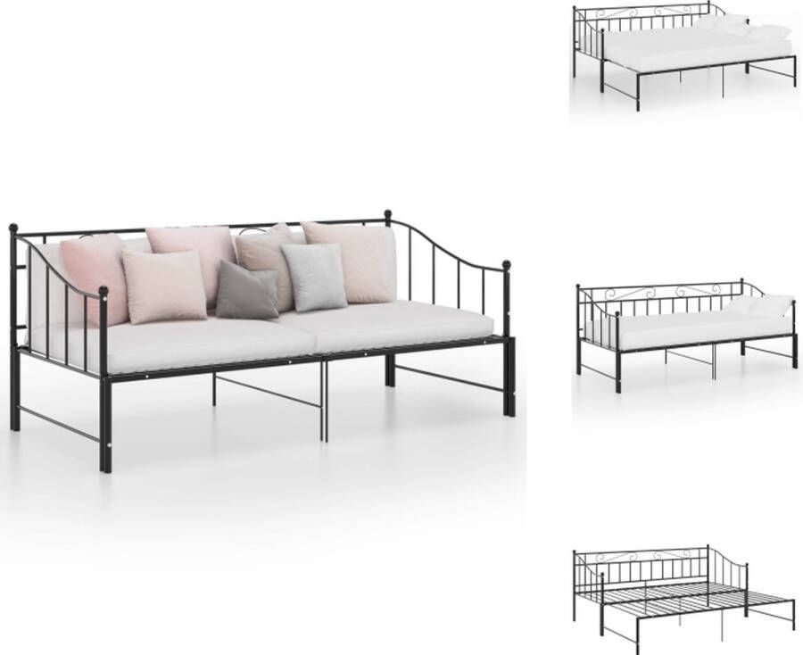 VidaXL Bedbank Gepoedercoat Metaal Bed 206.5 x 185 x 89.5 cm Zwart Bed