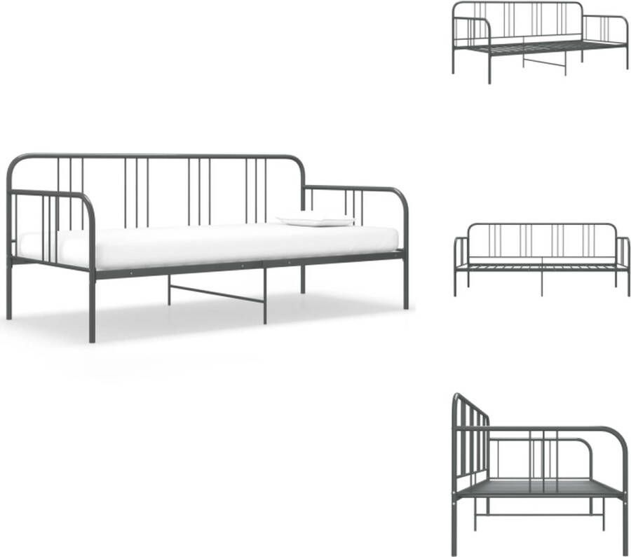 VidaXL Bedbank grijs gepoedercoat metaal 206 x 95 x 88 cm geschikt voor matras van 200 x 90 cm inclusief zijplank montage vereist Bed