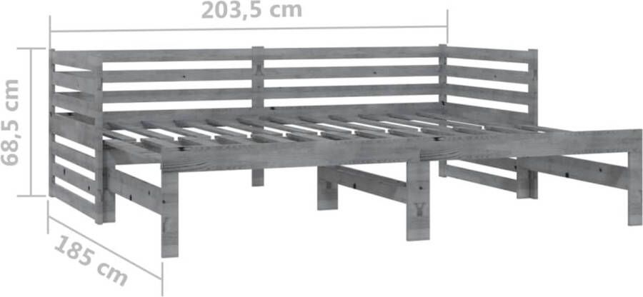 VidaXL -Bedbank-uitschuifbaar-massief-grenenhout-grijs-2x(90x200)-cm