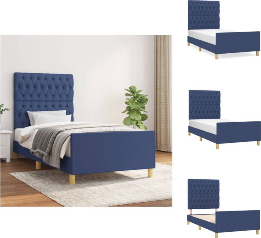 VidaXL Bedframe Bedframes 193 x 93 x 118 128 cm Blauw stof (100% polyester) Duurzaam materiaal Verstelbare hoogte Ondersteunende poten Multiplex lattenbodem Comfortabele ondersteuning Bed