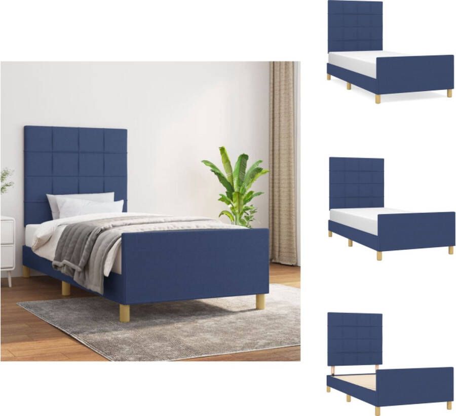 VidaXL Bedframe Blauw Stof Multiplex 203 x 103 x 118 128 cm Verstelbaar hoofdeind Bed