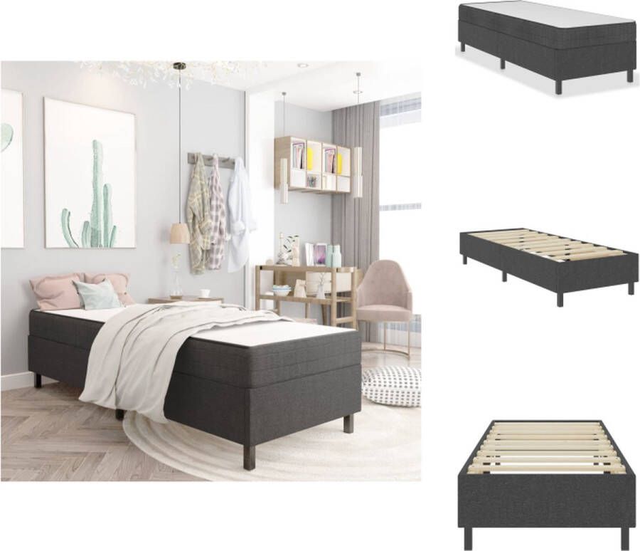 VidaXL Bedframe Boxspring 201 x 90.5 x 35.5 cm Grijs Geschikt voor 90 x 200 cm matras MDF Metaal Stof Bed