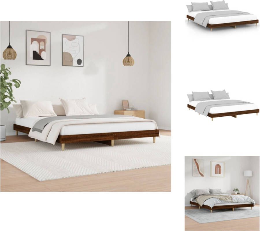 VidaXL Bedframe Bruineiken 203 x 153 x 20 cm Multiplex lattenbodem Duurzaam hout Stevige poten Bed