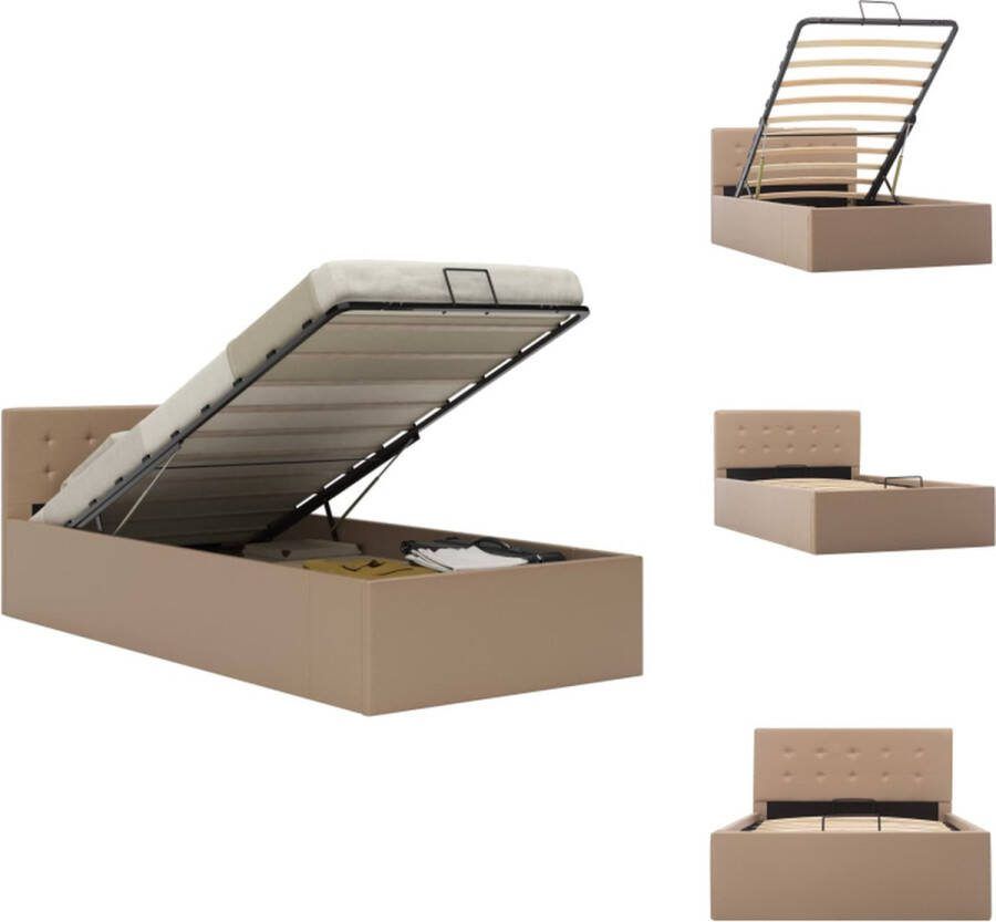 VidaXL Bedframe Cappuccino 211x98x73 cm Met opbergvak Hydraulisch Kunstleren bekleding Bed