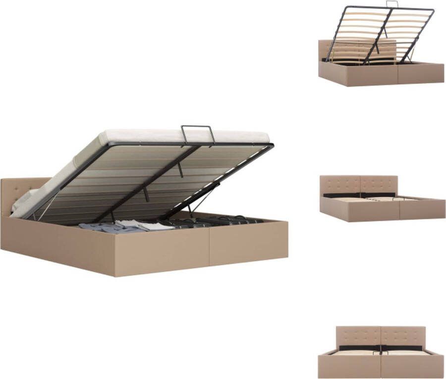 VidaXL Bedframe Cappuccino Hydraulisch Kunstleer 160 x 200 cm Opbergvak Staal en MDF Bed