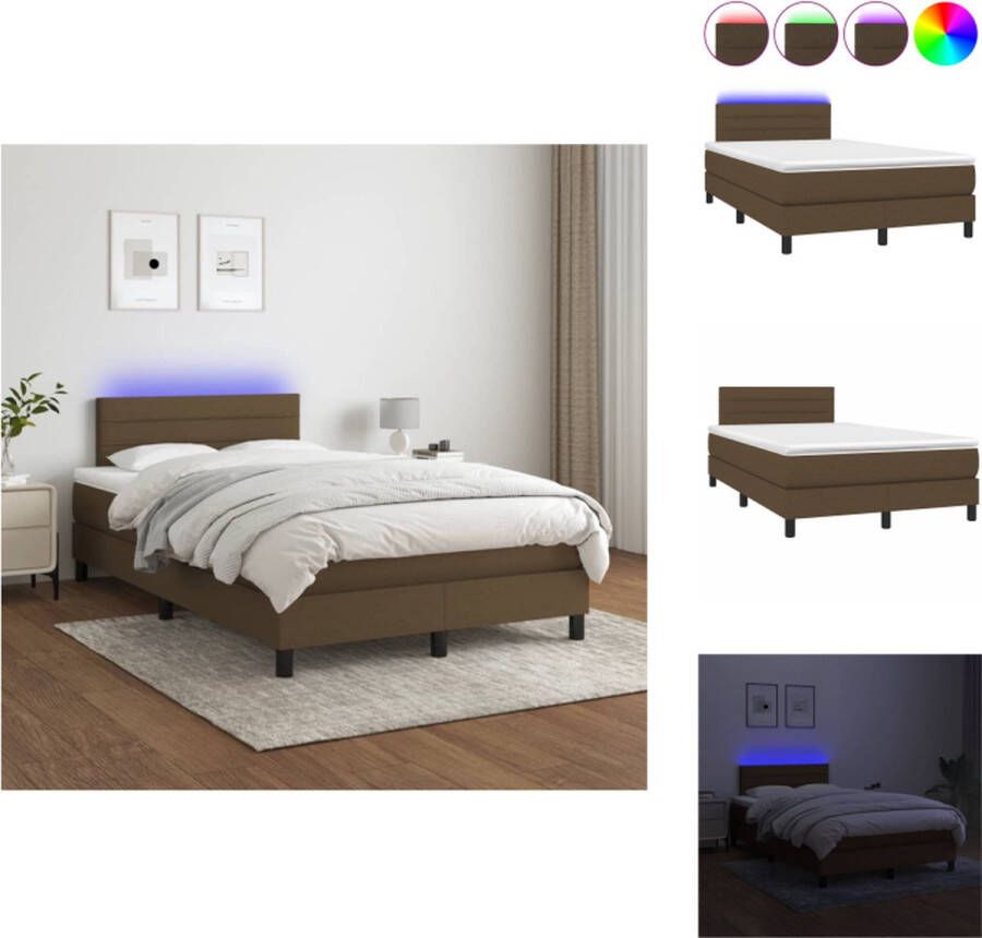 VidaXL Bedframe Donkerbruin 203 x 120 x 78 88 cm Verstelbaar hoofdbord Kleurrijke LED-verlichting Pocketvering matras Huidvriendelijk topmatras Bed