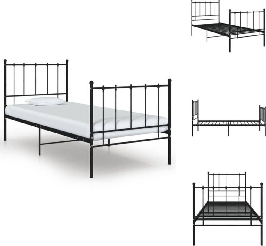 VidaXL Bedframe eenpersoons bed gepoedercoat metaal 206 x 105 x 99 cm zwart Bed