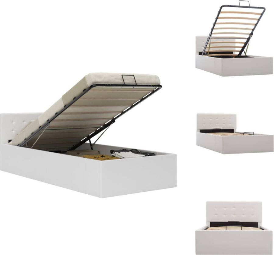 VidaXL Bedframe Eenpersoons Kunstleren bekleding 211x108x73 cm Hydraulisch Wit Bed