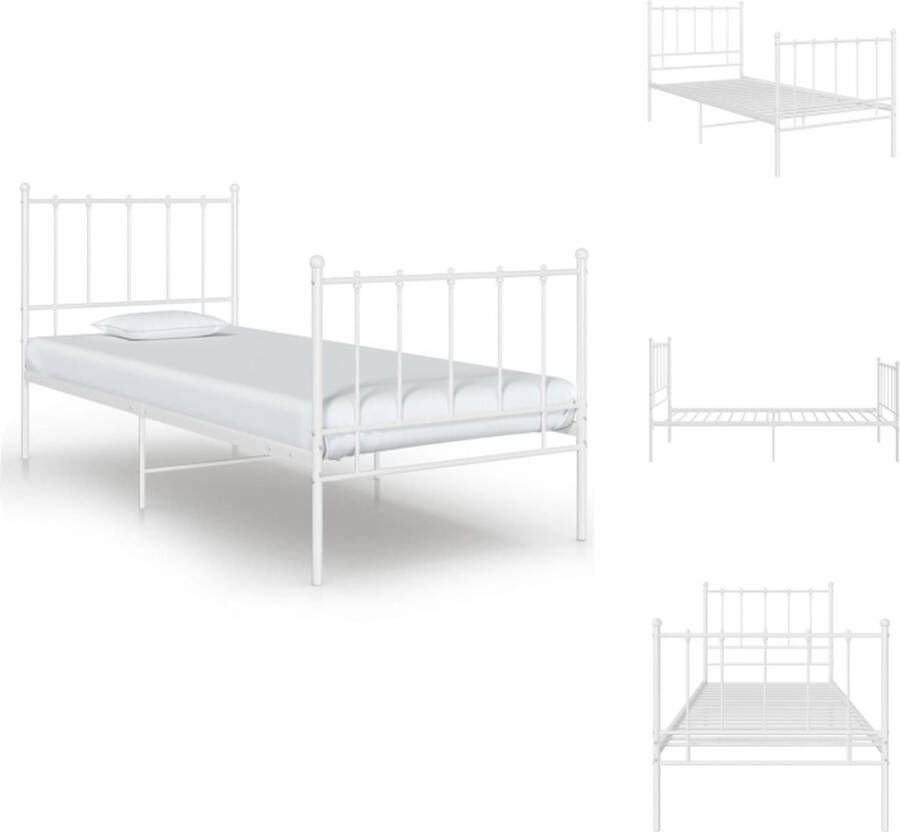 VidaXL Bedframe Eenpersoonsbed Metaal Wit 206x95x99 cm (LxBxH) Zelfmontage Bed