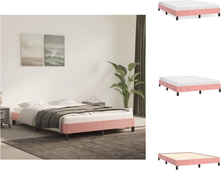 VidaXL Bedframe Fluweel Roze 203 x 143 x 25 cm Passend bij 140 x 200 cm matras Inclusief montagehandleiding Bed