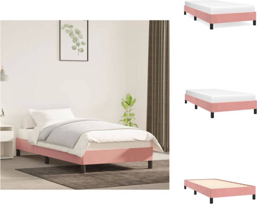 VidaXL Bedframe Fluweel Roze Multiplex Lattenbodem Afmetingen 203 x 103 x 25 cm Geschikt voor 100 x 200 cm matras Bed