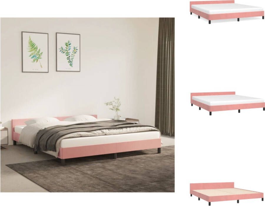 VidaXL Bedframe Fluwelen Bedframe met Hoofdeinde 203 x 163 x 50 cm Roze Bed