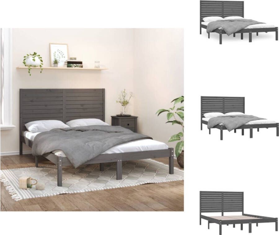 VidaXL Bedframe Grenenhout 140 x 200 cm Grijs Stevig en stabiel Tijdloos ontwerp Bed