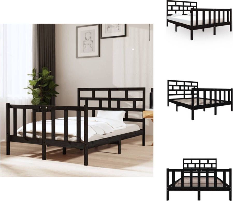 VidaXL Bedframe Grenenhout 195.5 x 140.5 x 69.5 cm Zwart Bed