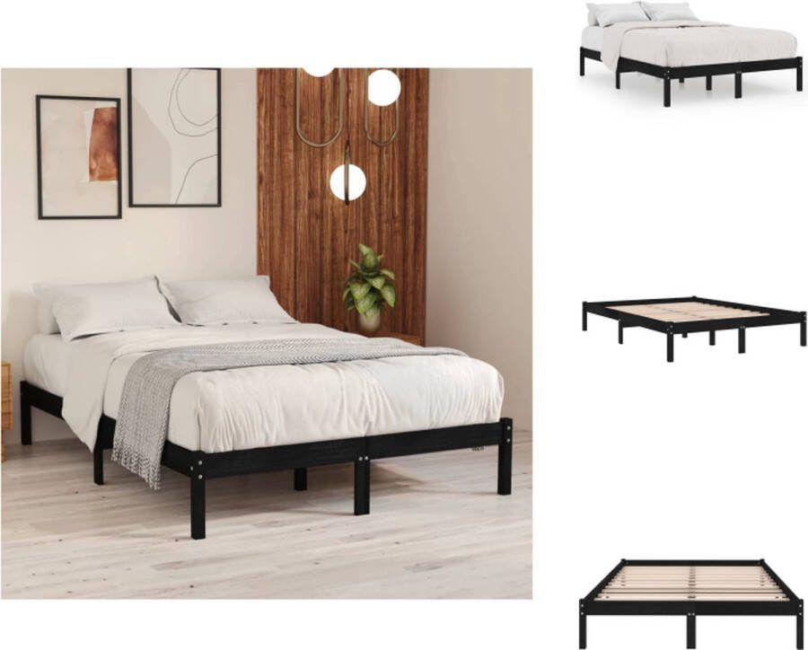 VidaXL Bedframe Grenenhout 195.5x145.5x31 cm Zwart Matras 140x190 cm Montage vereist Bed