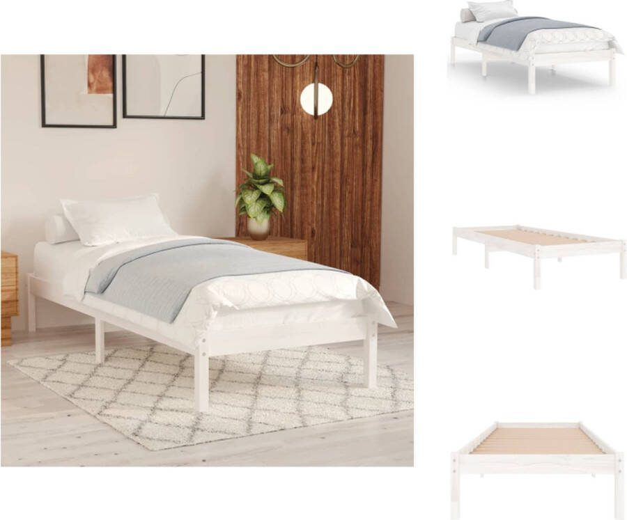 VidaXL Bedframe Grenenhout 205.5 x 105.5 x 31 cm Wit Bed