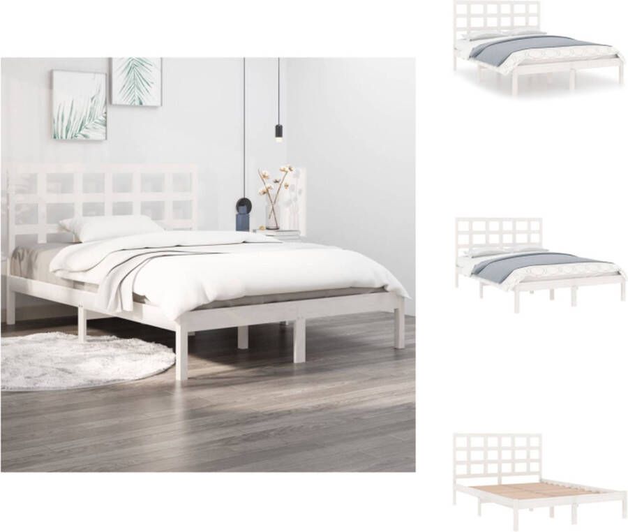 VidaXL Bedframe Grenenhout 205.5 x 155.5 cm Wit 150 x 200 cm Rustiek Bed