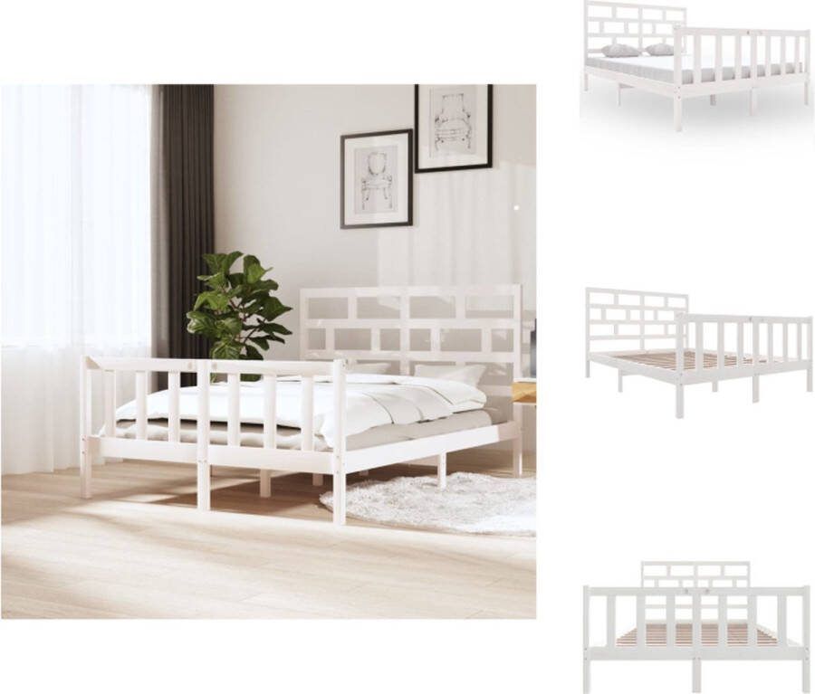 VidaXL Bedframe Grenenhout 205.5 x 155.5 x 69.5 cm Wit Bed