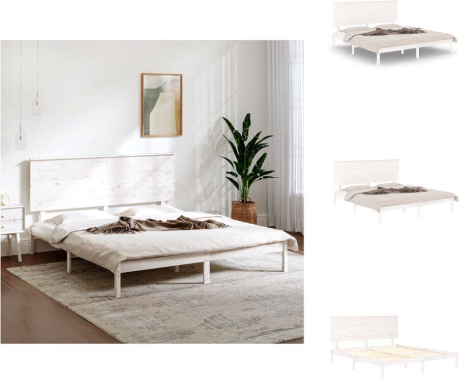 VidaXL Bedframe Grenenhout 205.5 x 165.5 x 93.5 cm Wit Bed
