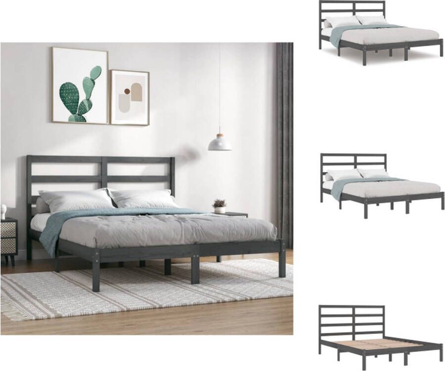 VidaXL Bedframe Grenenhout 205.5x126x100 cm Grijs Bed