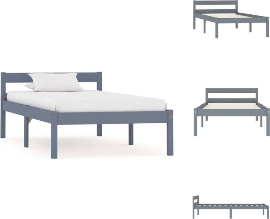 VidaXL Bedframe Grenenhout 206x96x50 cm Grijs Matras 90x200 cm Bed
