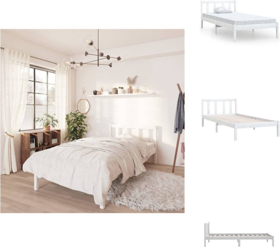 VidaXL Bedframe Grenenhout 75x190 cm Wit Stevig en Duurzaam Bed
