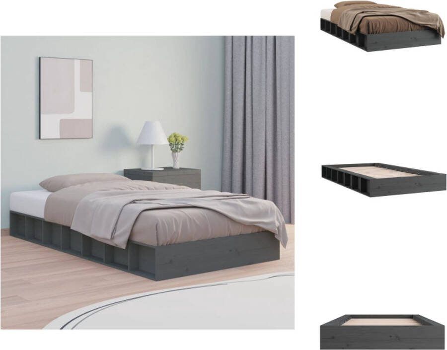 VidaXL Bedframe Grenenhout Grijs 202.5 x 108 x 21 cm Ruimtebesparend ontwerp Bed