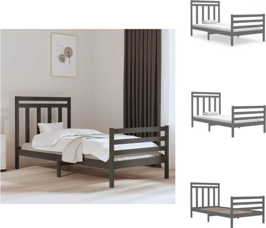 VidaXL Bedframe Grenenhout Grijs 205.5 x 105.5 x 69.5 cm Met Multiplex Lattenbodem Bed