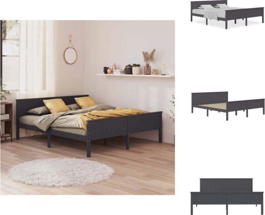 VidaXL Bedframe Grenenhout Grijs 208 x 188 x 77 cm Geschikte matras 180 x 200 cm Montage vereist Bed