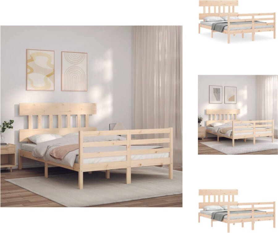 VidaXL Bedframe Grenenhout Massief 195.5 x 125.5 x 80 cm Multiplex lattenbodem Bed