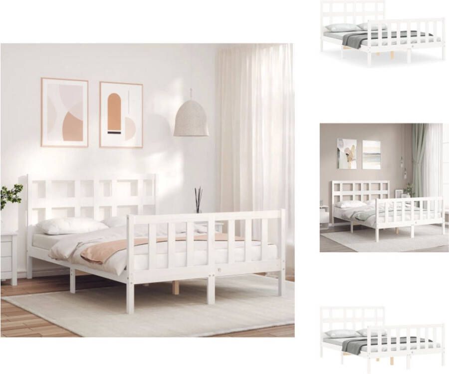 VidaXL Bedframe Grenenhout Wit 195.5 x 145.5 x 100 cm Multiplex lattenbodem Bed