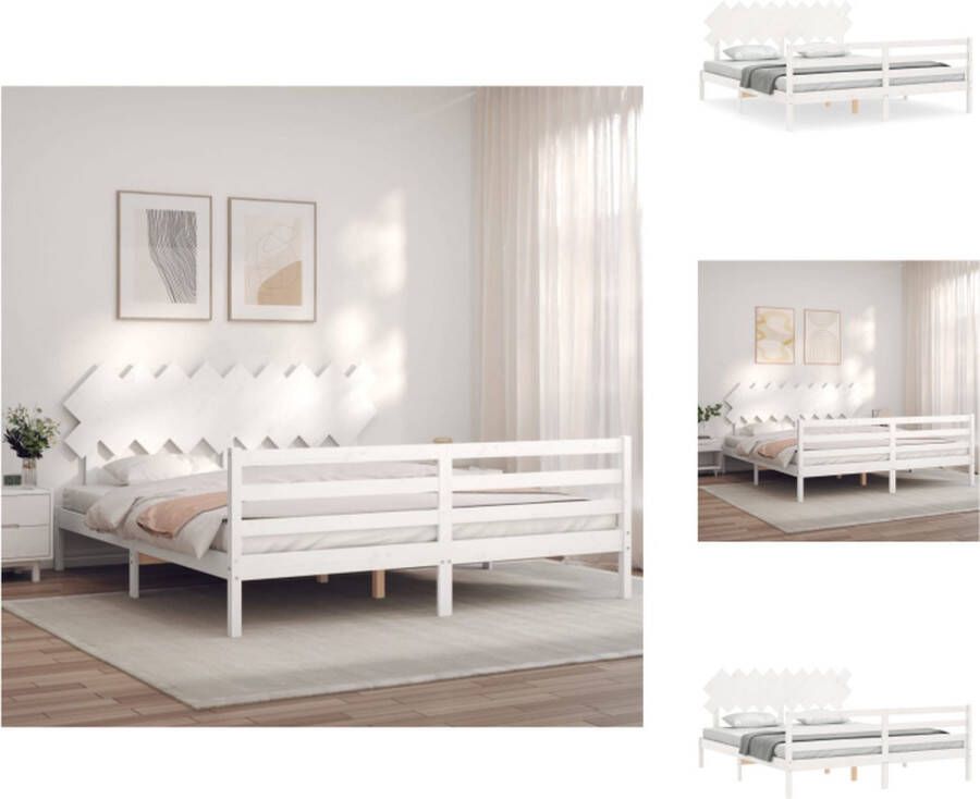 VidaXL Bedframe Grenenhout Wit 205.5 x 185.5 x 81 cm Multiplex Lattenbodem Functioneel hoofd- en voeteneinde Bed