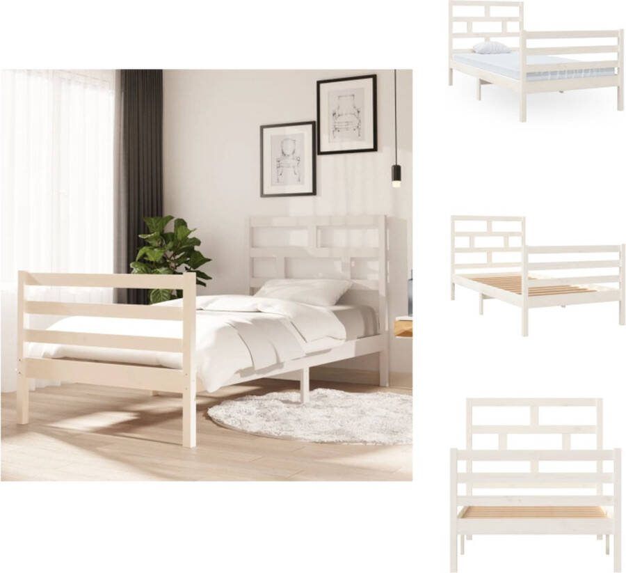 VidaXL Bedframe Grenenhout Wit 205.5 x 96 x 100 cm Geschikt voor matras 90 x 200 cm Montage vereist Inclusief hoofdeind en voeteneind Bed