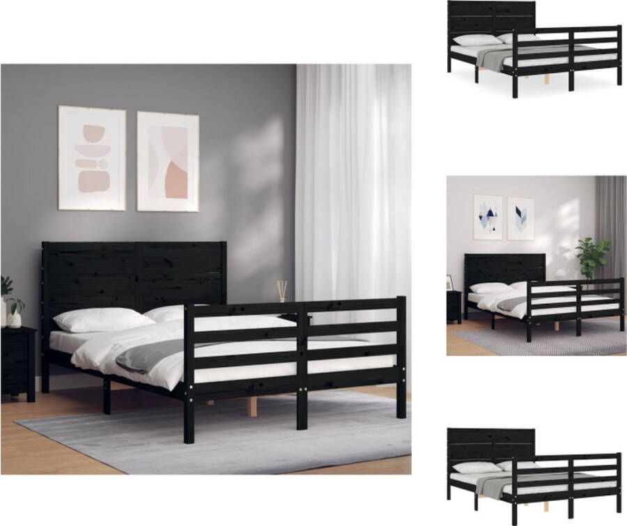 VidaXL Bedframe Grenenhout Zwart 205.5 x 125.5 x 100 cm Multiplex lattenbodem Bed