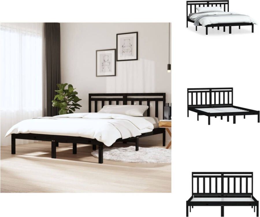 VidaXL Bedframe Grenenhouten King Size Zwart 205.5 x 156 x 100 cm Bed