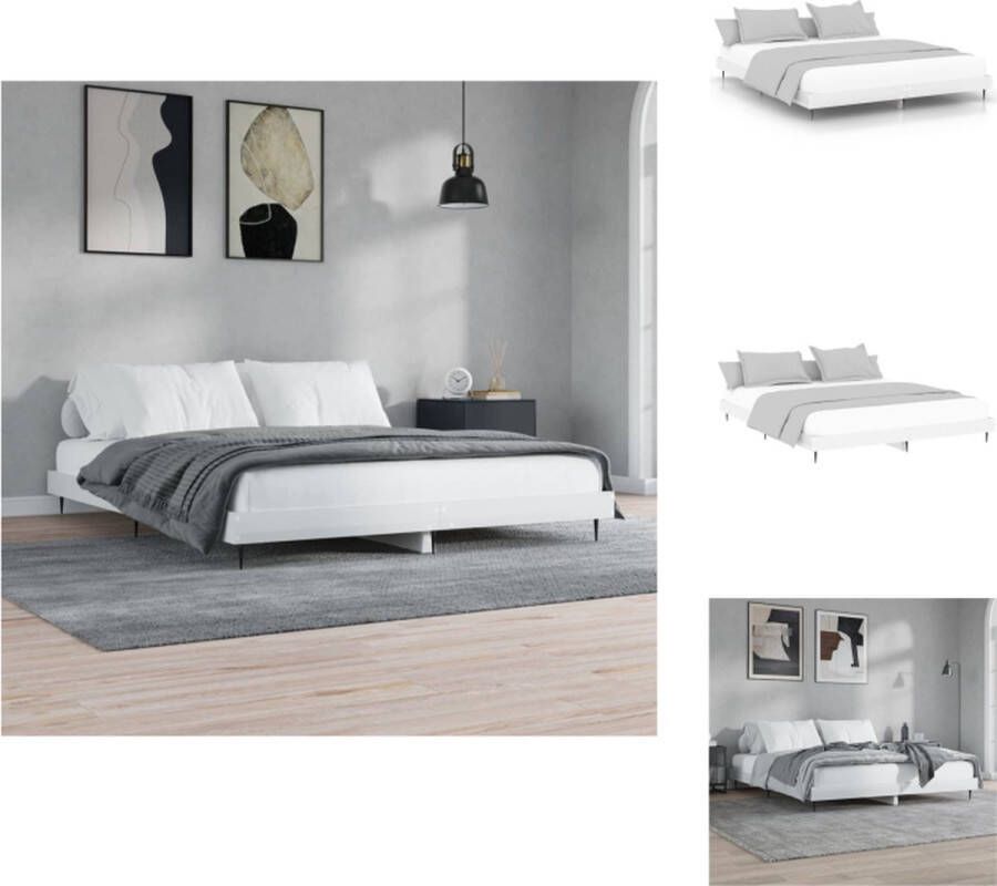 VidaXL Bedframe Hoogglans wit 203 x 143 x 20 cm Duurzaam hout metaal Multiplex lattenbodem Bed