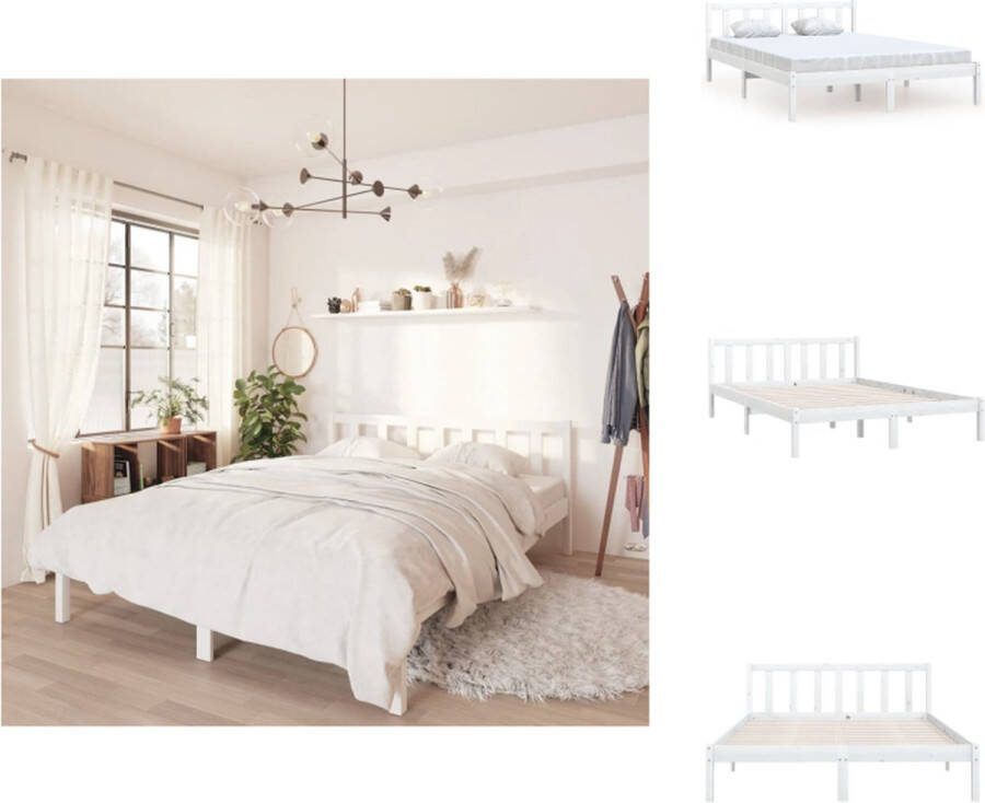 VidaXL Bedframe Houten 205.5 x 155.5 x 69.5 cm Wit 150 x 200 cm Matras niet inbegrepen Bed