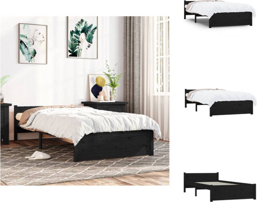 VidaXL Bedframe Houten eenpersoonsbed 195.5 x 95.5 x 51 cm Massief grenenhout Zwart Bed