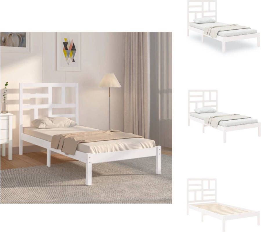 VidaXL Bedframe Houten eenpersoonsbed Stabiel en comfortabel 90 x 200 cm Wit Bed