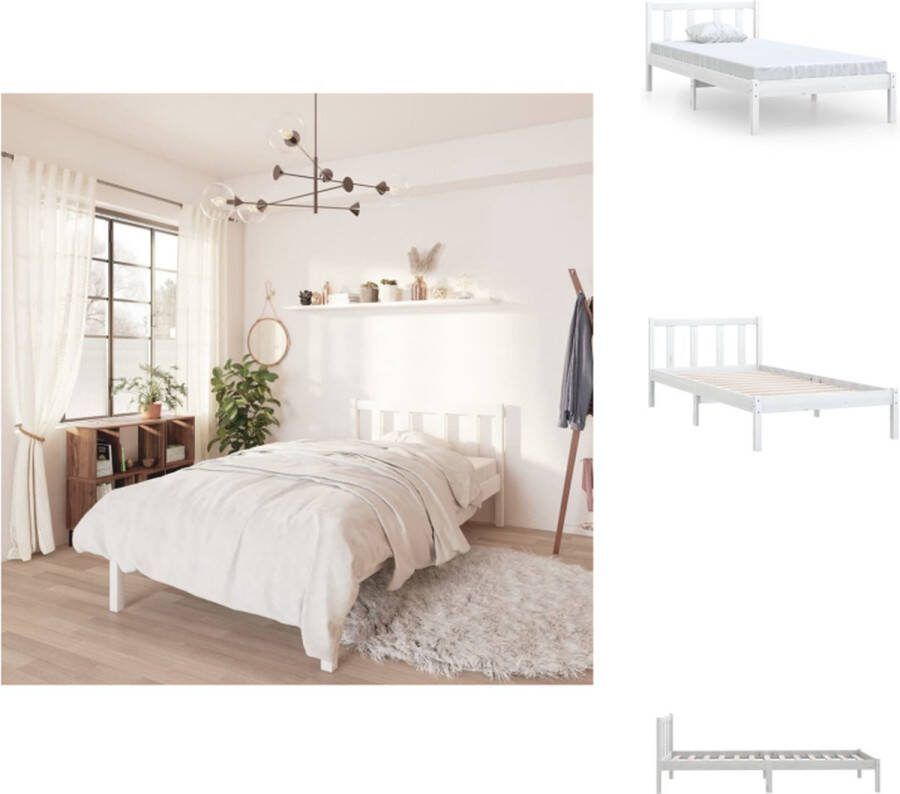 VidaXL Bedframe houten Meubels 195.5 x 95.5 x 69.5 cm wit Massief grenenhout Bed