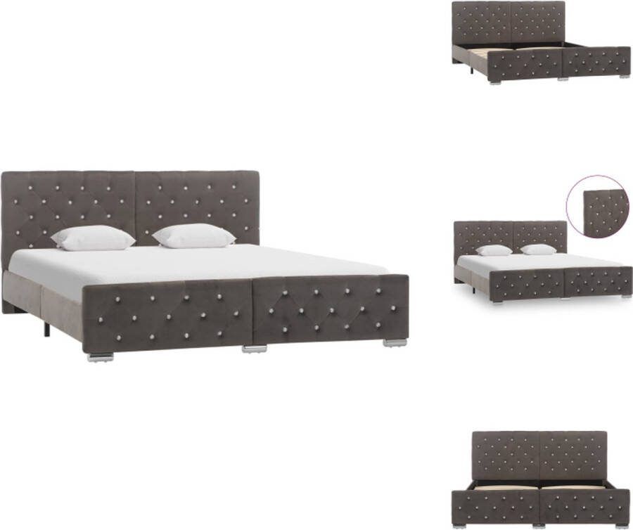VidaXL Bedframe Hout Staal 160 x 200 cm Grijs Fluweel Bed