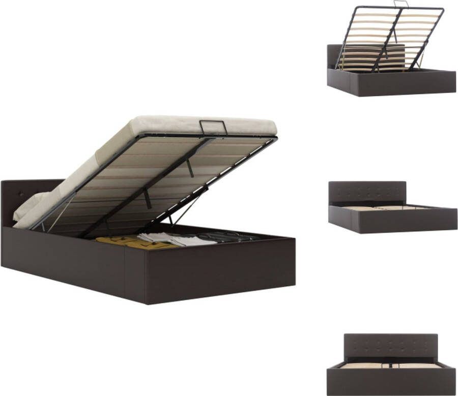 VidaXL Bedframe Hydraulisch Gasveermechanisme Grijs 211 x 148 x 73 cm Geschikt voor matras 140 x 200 cm Kunstleren bekleding Bed