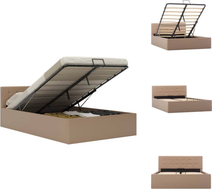 VidaXL Bedframe Hydraulisch Kunstleren 211 x 128 x 73 cm Cappuccino Bed