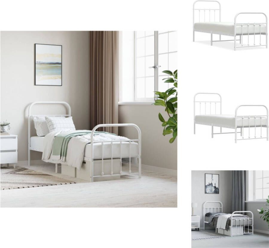 VidaXL Bedframe Klassiek design Robuuste metalen constructie Metalen latten en poten Extra opbergruimte Functioneel hoofd- en voeteneinde Kleur- wit Afmetingen- 196 x 80 x 100 cm Geschikte matras- 75 x 190 cm Montage vereist Bed