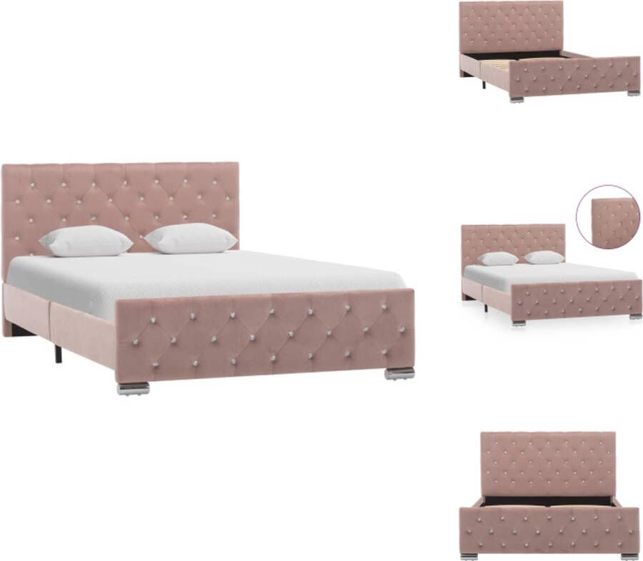 VidaXL Bedframe Klassiek Hout Staal Fluweel 120 x 200 cm Roze Bed