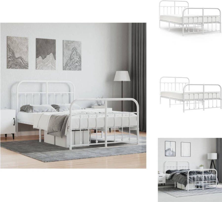 VidaXL Bedframe Klassiek Wit 196 x 125 x 100 cm Robuuste Metalen Constructie Bed