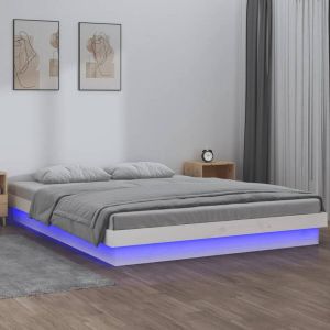 VidaXL Bedframe LED massief hout wit 135x190 cm 4FT6 Double